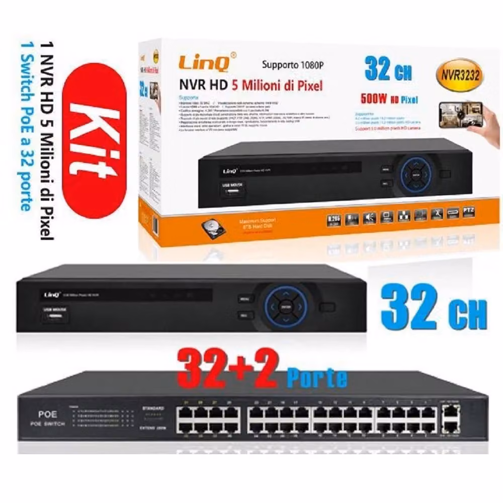 Kit NVR Trade Shop con 32 Canali, Switch PoE 32 Porte 1080p 500W e 5 Milioni di Pixel NVR3232 Nero – 2