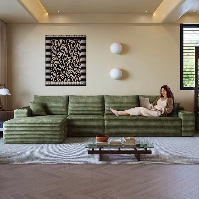 Divano angolare modulare chaise longue ¨C Minimal ¨C verde 340cm