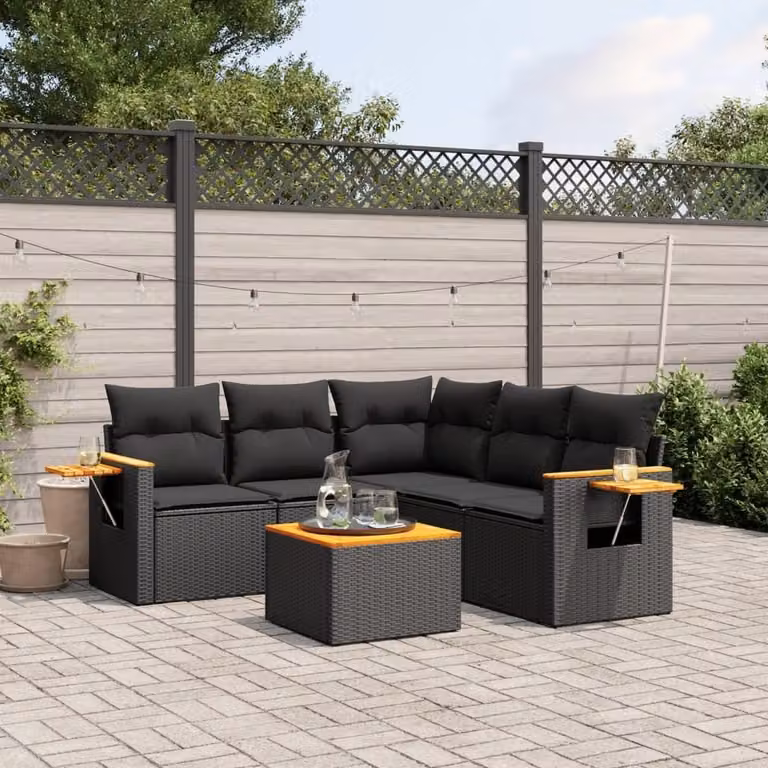 Maison Exclusive - Set Divano da Giardino 6 pz con Cuscini Nero in Polyrattan