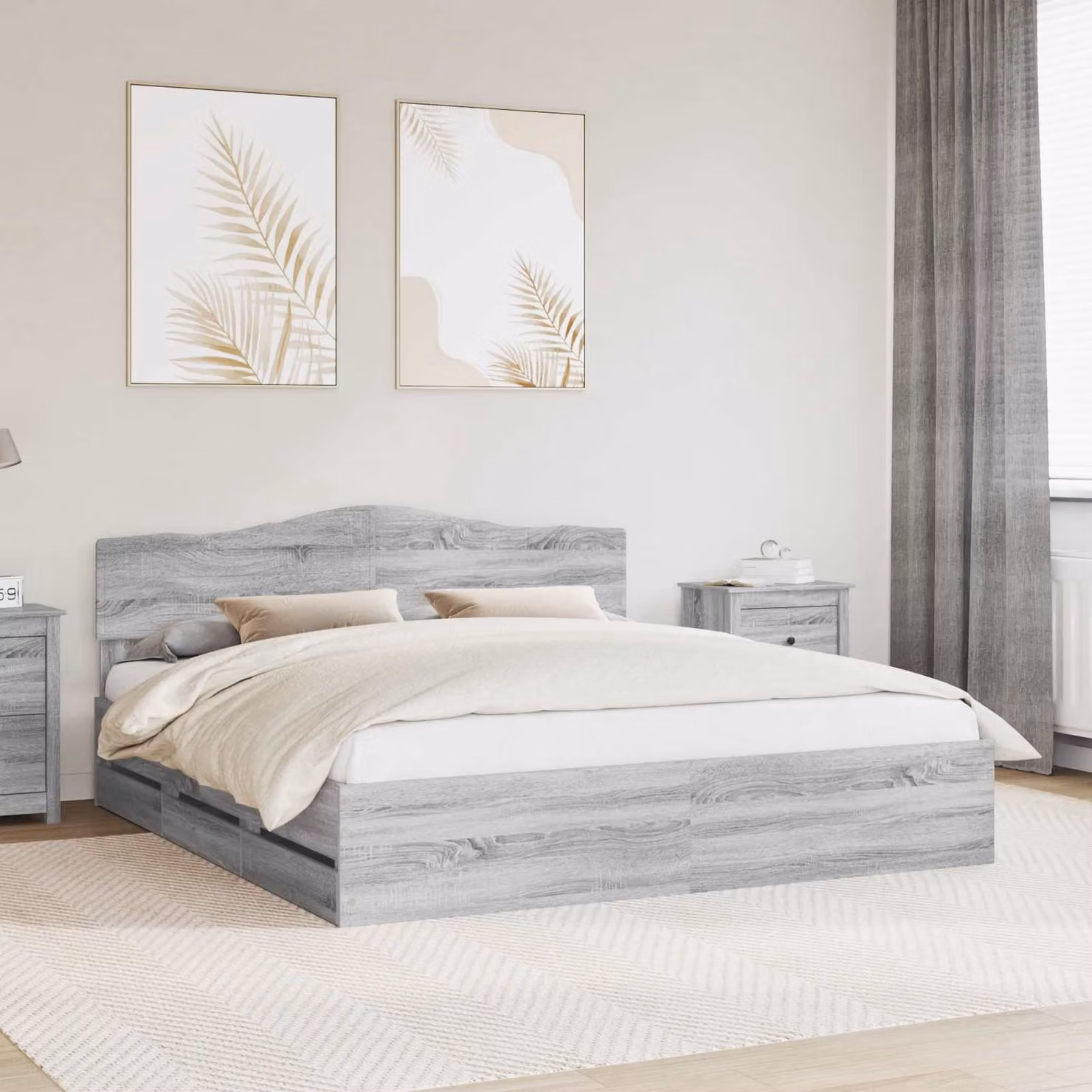 vidaXL Struttura letto moderna con cassetto in legno ingegnerizzato Grigio Sonoma L: 180 cm, P: 200 cm, H: 90 cm