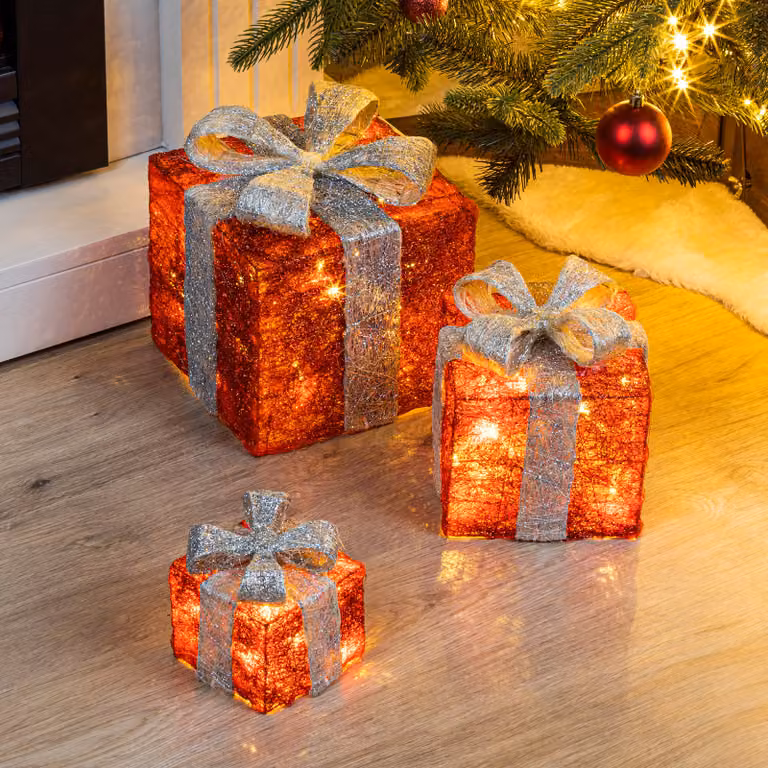 Scatole regalo a LED - Colore: rosso / grigio