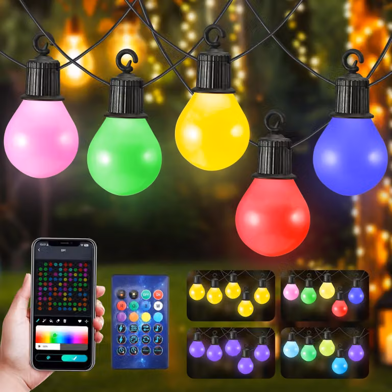 Catena luminosa a LED, 33 metri, 50 lampadine, impermeabile, per uso esterno