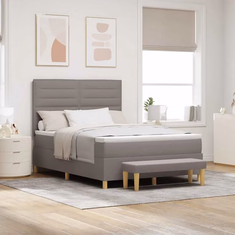 Letto a molle con testiera Talpa vidaXL in tessuto beige o grigio, L: 140 cm, P: 200 cm, H: 128 cm
