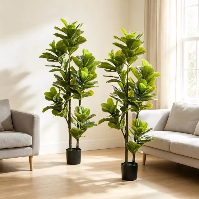 Set da 2 Piante Artificiali Ficus Lyrata REDOM, Colore Verde, Altezza: 150 cm