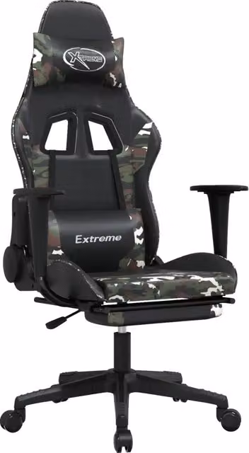 Sedia da Gaming Nera in Similpelle con Poggiapiedi e Supporto Cervicale per Adulti