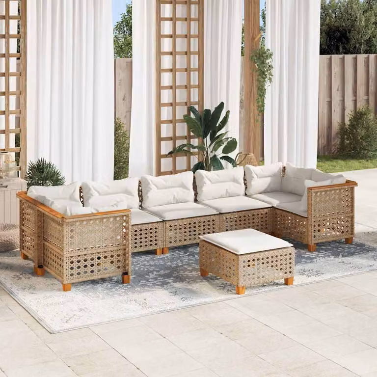 vidaXL Set Divano da Giardino 8 pz a Forma di L in Polyrattan con Cuscini Beige e Ottoman