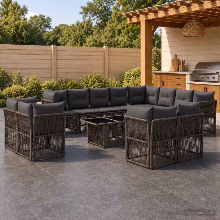 Maison Exclusive - Set da giardino composto da 13 pezzi, divano, colore grigio, realizzato in rattan sintetico