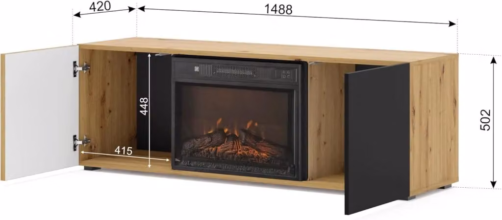 Mobile TV soggiorno con caminetto Bim Furniture modello Auris 150 in rovere, L: 148,8 cm, P: 42 cm, H: 50,2 cm – 2