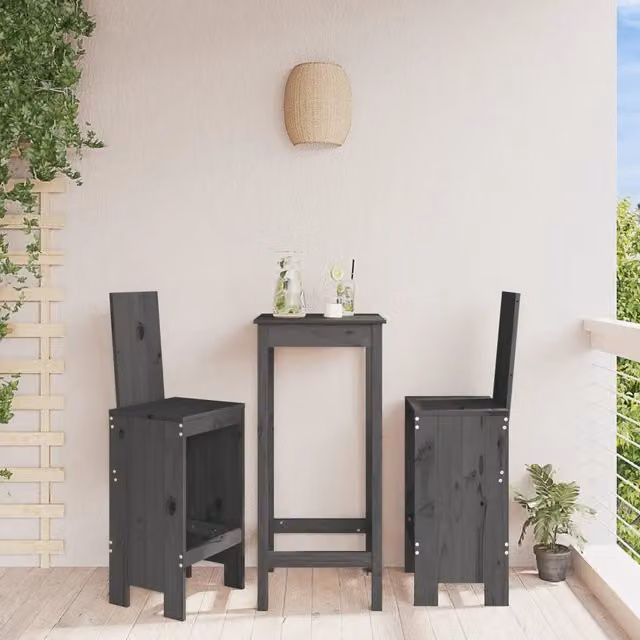 Set di 2 sgabelli da bar VIDAXL in legno massello di pino grigio, stile rustico, L/P/H: 40 x 42 x 120 cm – 1