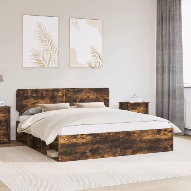 Struttura del letto Rovere Fumo 180 x 200 cm Pino massello 3412046