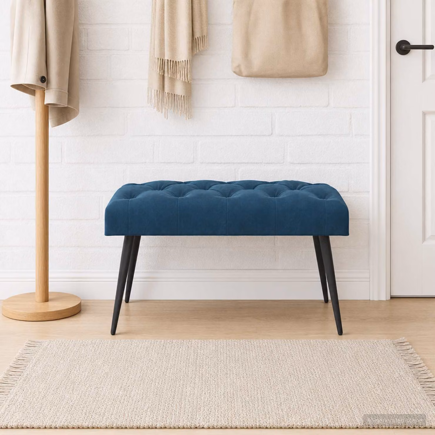 Panchina moderna vidaXL in velluto blu con bottoni imbottiti L/P/H: 80 x 40 x 46 cm