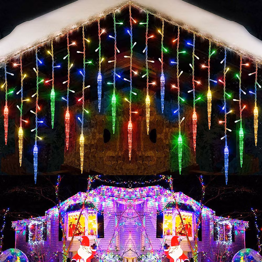 Ghiaccioli di luci fiabesche a LED, tenda luminosa colorata con funzione di memoria a 8 modalità, decorazione luminosa natalizia della finestra del balcone