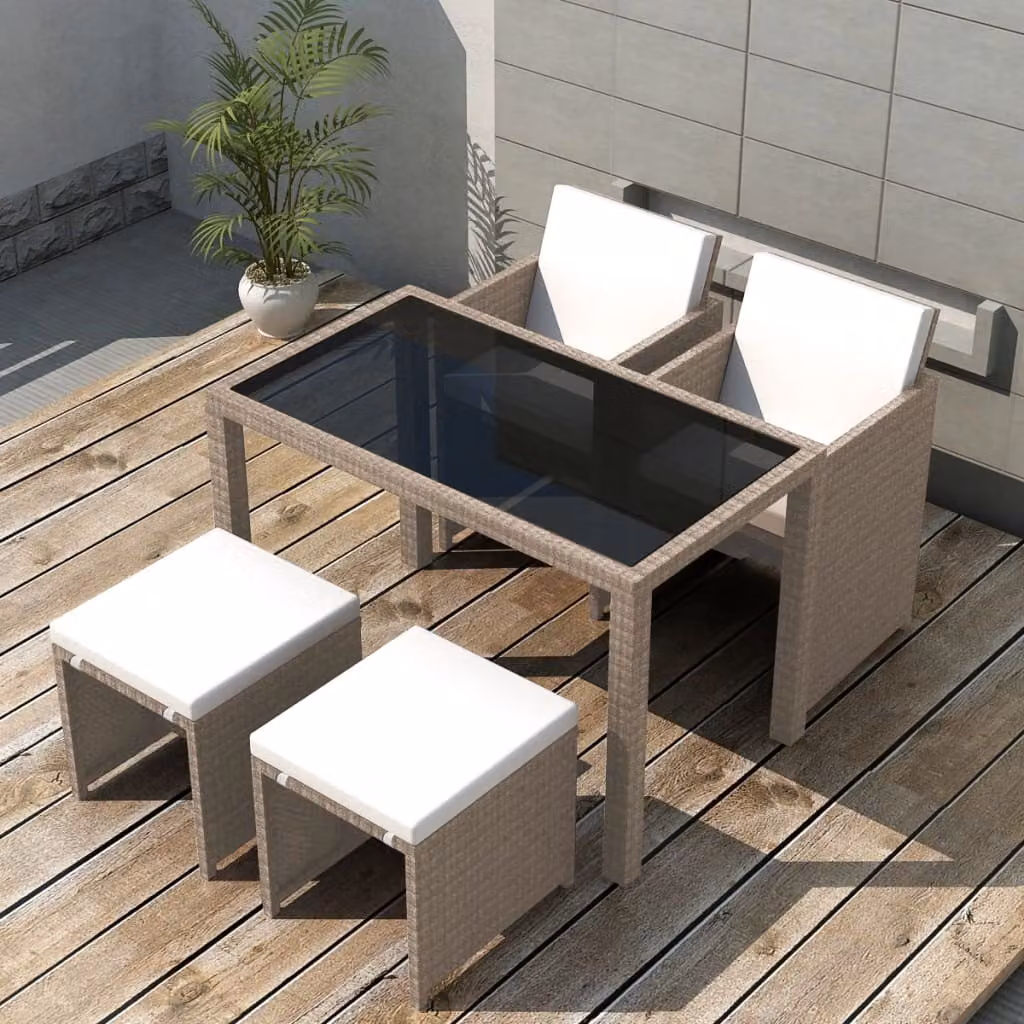 The Living Store Set da pranzo da giardino 5 pezzi con cuscini in poly rattan beige