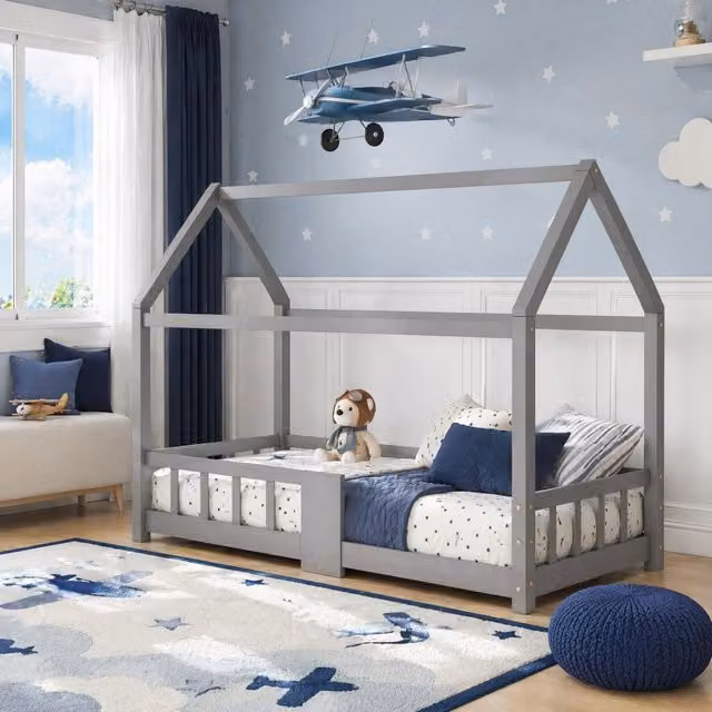 Letto bambino 90x200 cm grigio – con sponde e lavagna, senza materasso