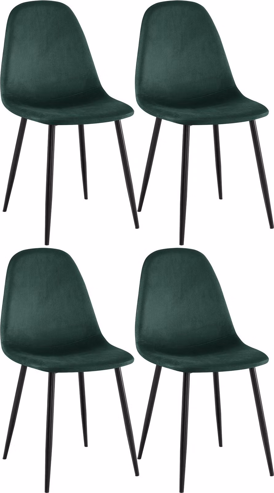 Set di 4 sedie da pranzo CLP Napier imbottite, portata massima 150 kg, verde, materiale: velluto