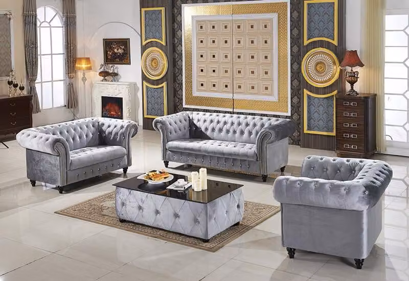 3+2+1 Sofagarnitur Samt Stoff Couchen Polster Garnitur Sofas Couch Designer