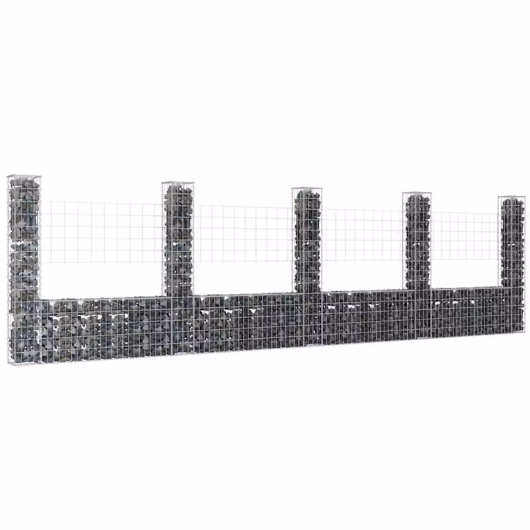 Cesto Gabbione a U vidaXL in metallo grigio con 5 pali in ferro L: 500 cm, P: 20 cm, H: 150 cm