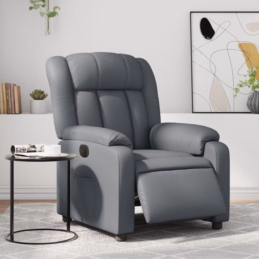 Poltrona Reclinabile Elettrica vidaXL in Similpelle Grigia con Braccioli – 1