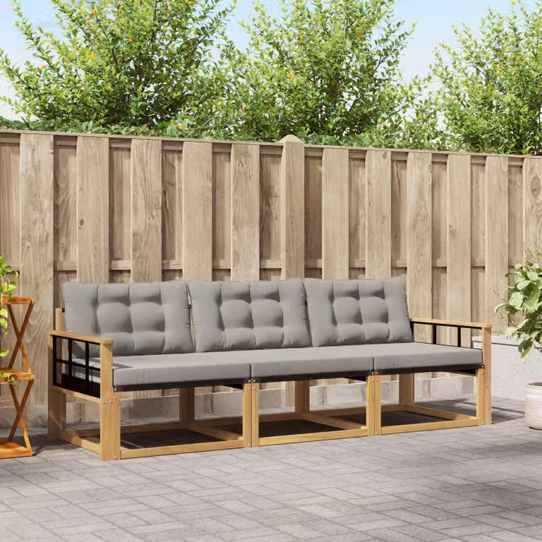 vidaXL Set di divani da esterno 3 pz in legno di acacia e textilene, Bianco e Grigio
