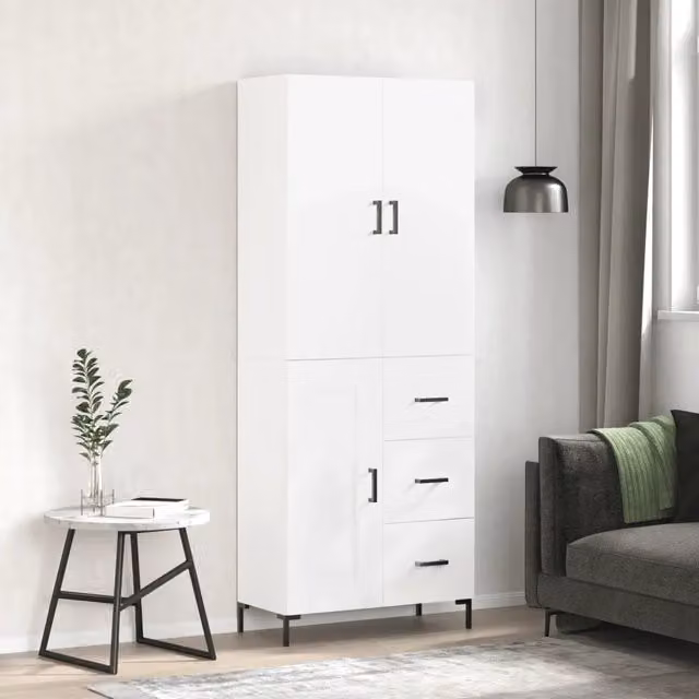Credenza Bianca 69,5x34x180 cm in Legno Multistrato 3196011