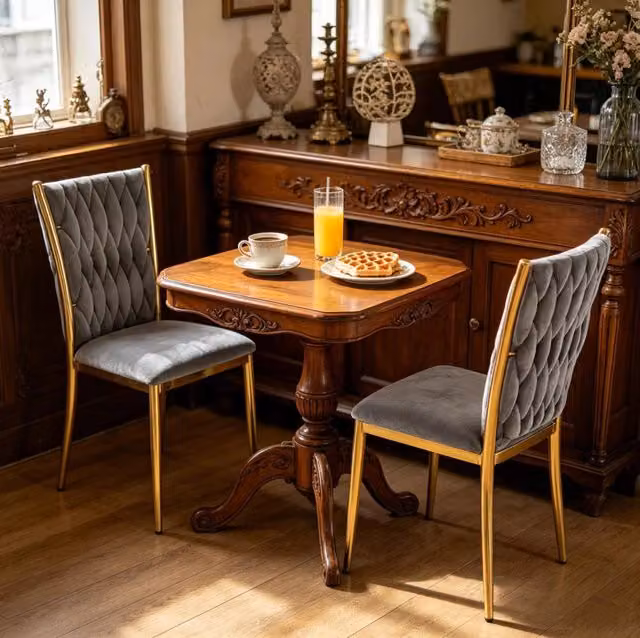 Set di 2 sedie da pranzo in velluto grigio scuro e oro