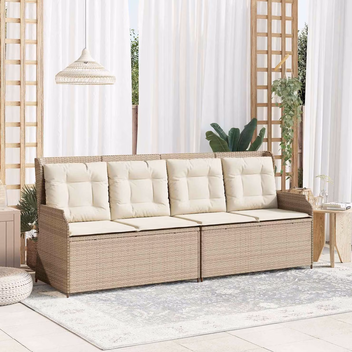Maison Exclusive - Panchina da giardino per 2 persone, beige e crema, in rattan sintetico
