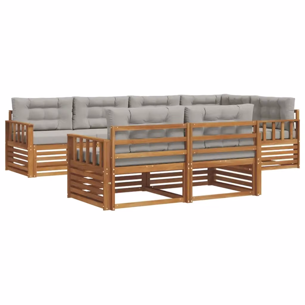 Set di divani da esterno a L vidaXL in legno di acacia con cuscini grigi, 7 pezzi – 2