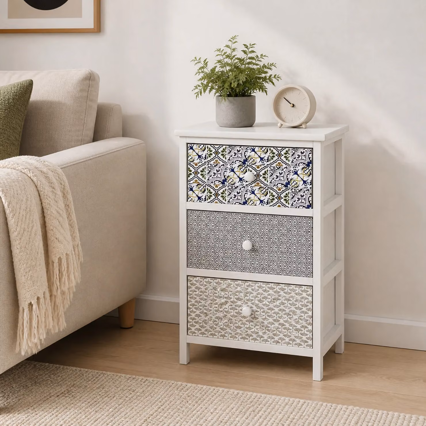 Cassettiera Multiuso VESTIAMO CASA Linea Woodhandy con 3 Cassetti, Colore Bianco, H 58 cm x L 40 cm x P 29 cm – 2