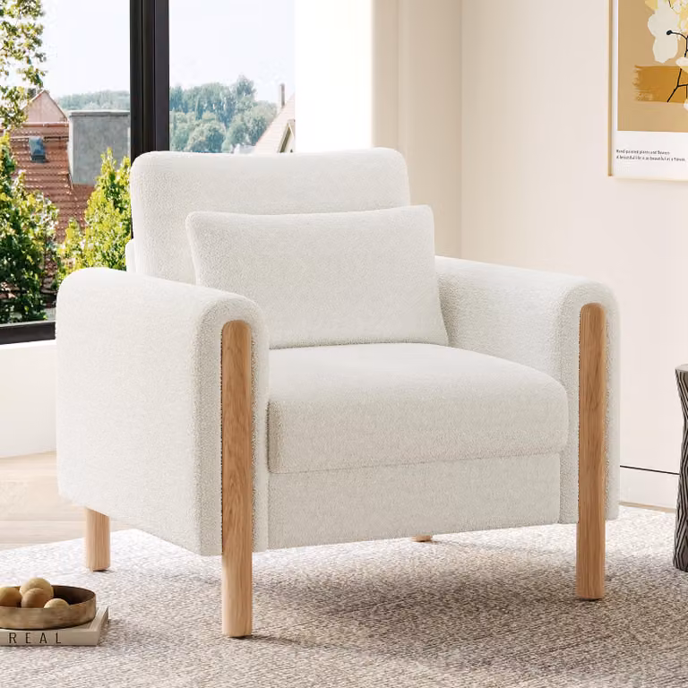 poltrona reclinabile okwish con morbida imbottitura, comoda poltrona lounge con cuscino spesso, bianco