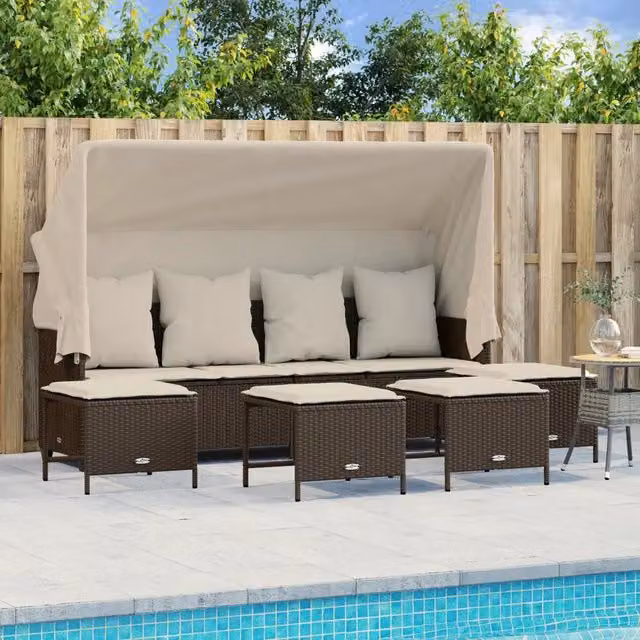 Set Divano da Giardino 5 pz con Cuscini Marrone in Polyrattan 3261564