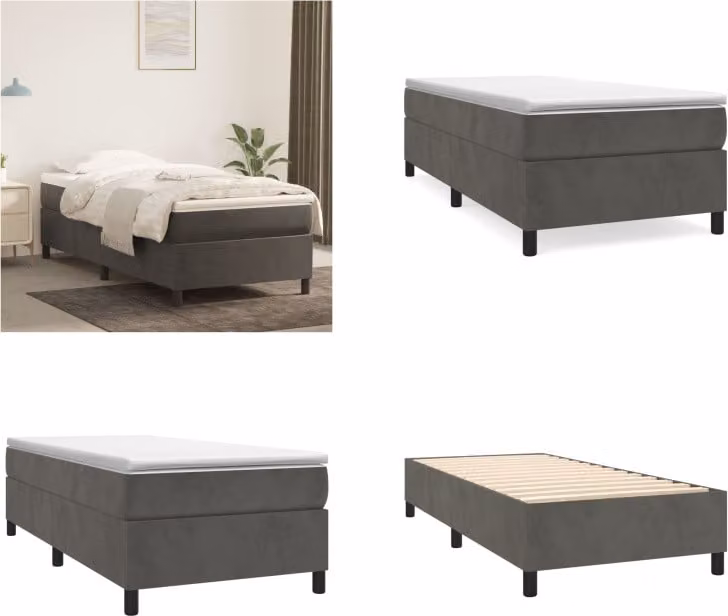 vidaXL Letto a molle grigio scuro 90x190 cm in velluto - Letto a molle - Letti a molle - Letto - Mobili per la camera da letto