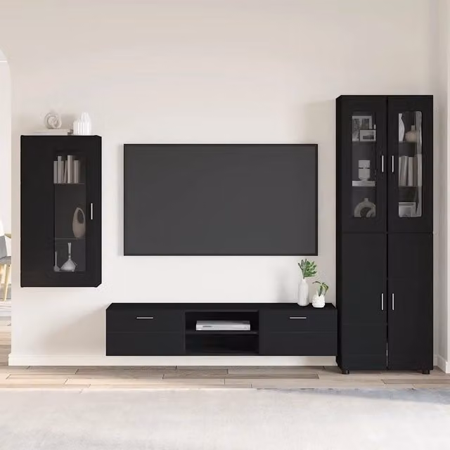 Set mobile TV FLORIN vidaXL in 3 pezzi, colore Nero, design moderno in MDF
