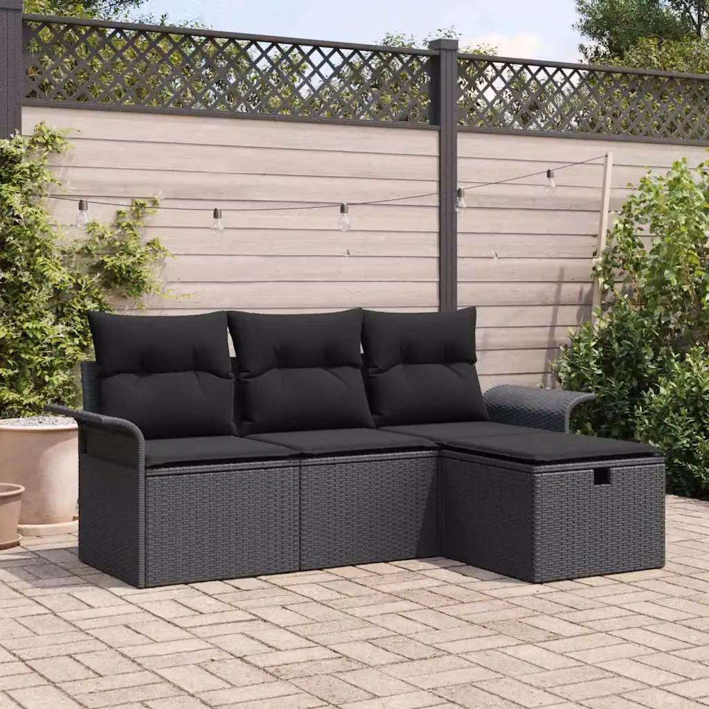 Set Divano da Giardino vidaXL a L con Cuscini Nero in Polyrattan e Acciaio – 1