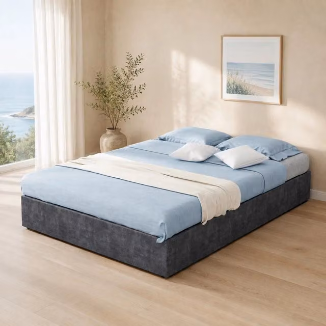 Struttura letto Mivray in tessuto e metallo grigio con base a supporto multiplo L/P: 140 x 200 cm