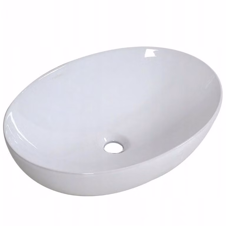 Lavabo da appoggio in Vetroceramica bianco ovale elegante