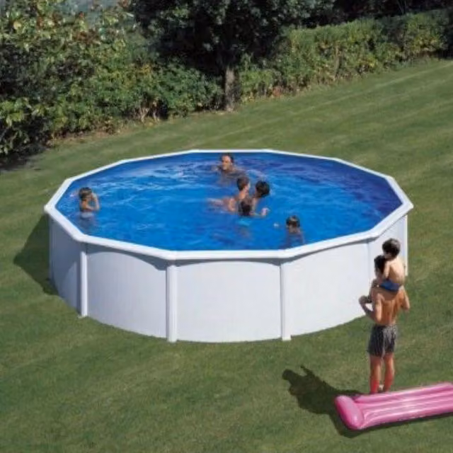 Piscina fuori terra rotonda in acciaio e PVC con filtro a sabbia, scaletta e telo di fondo, L/P/H: 550 x 550 x 120 cm – 1