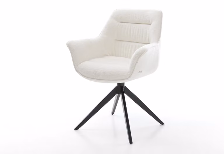 DELIFE Sedia girevole Kaira-Flex Bouclé Soft Beige, base a croce larga, nero, rotazione a 360°, funzione oscillante