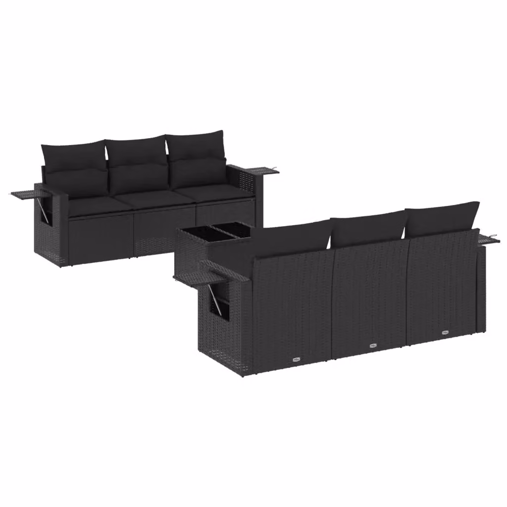 Set Divani da Giardino vidaXL in Polyrattan Nero con 7 Cuscini, Tavolino e Poltrona Lounge – 2