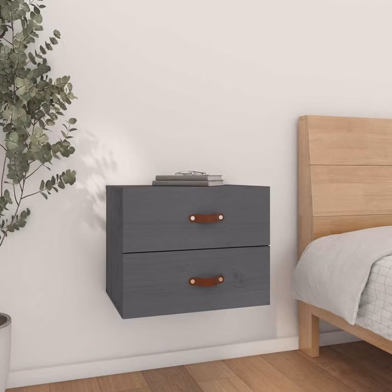 Comodino a muro vidaXL in legno di pino grigio, design moderno per camera da letto, L 50 cm x P 36 cm x H 40 cm