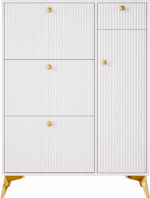 Armadio porta-scarpe moderno Aosom Italy con 3 ribalte e scomparti inclinabili, Bianco, L/P/H: 121 x 25 x 90 cm