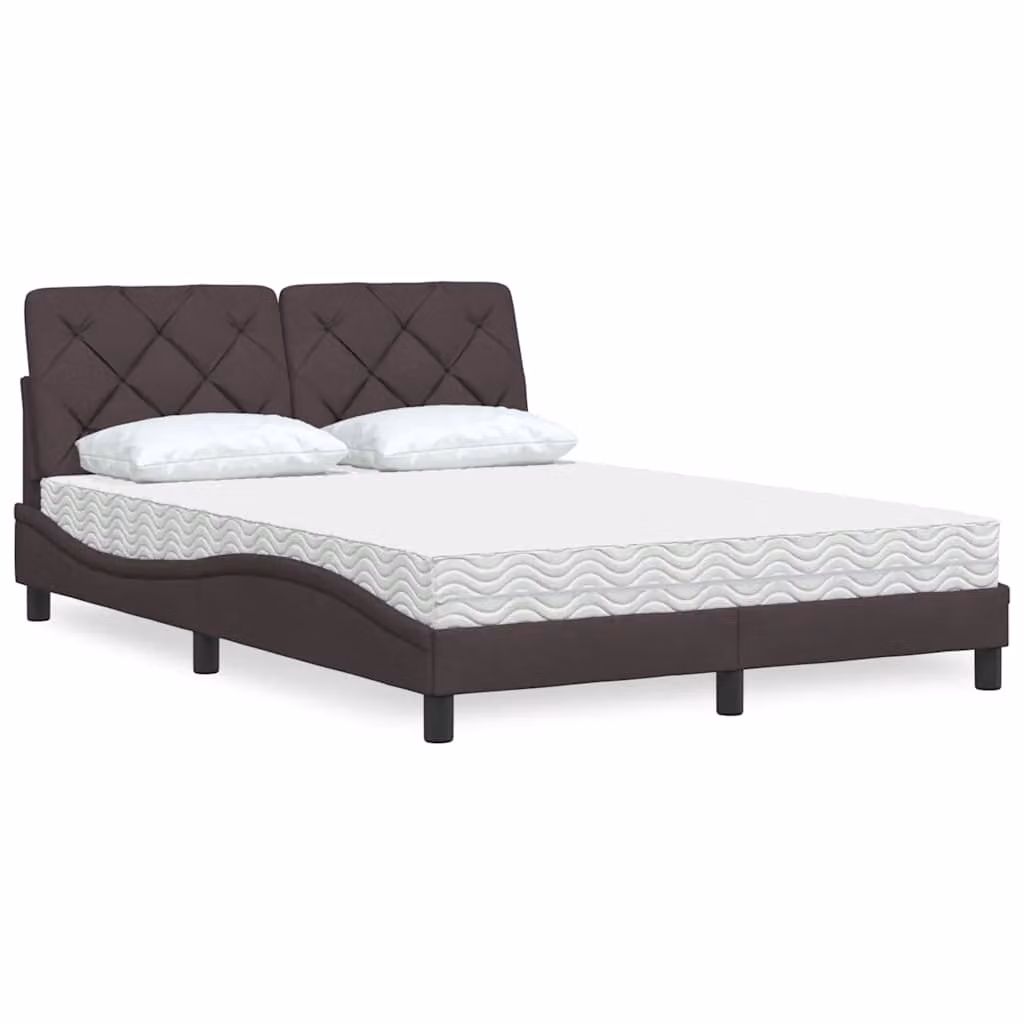 Letto con Materasso vidaXL in Tessuto Marrone e Bianco con Struttura Imbottita e Design Moderno L/P/H: 140 x 200 x 145 cm