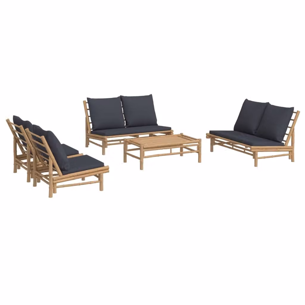 Set Salotto da Giardino 5pz con Cuscini Grigio Scuro Bambù