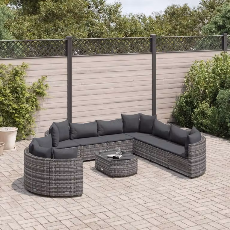Maison Exclusive - Set da giardino 10 pezzi con cuscini Grigio Poly Rattan