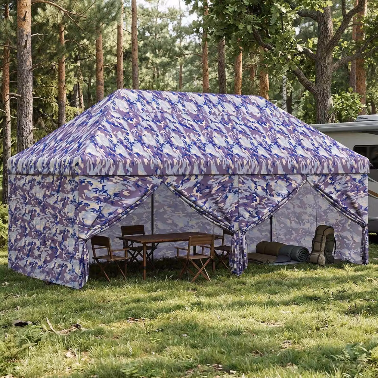 vidaXL Gazebo Pop-up con 4 Pareti L: 6 m, P: 3 m, H: 3,15 m, Blu Cacciatore