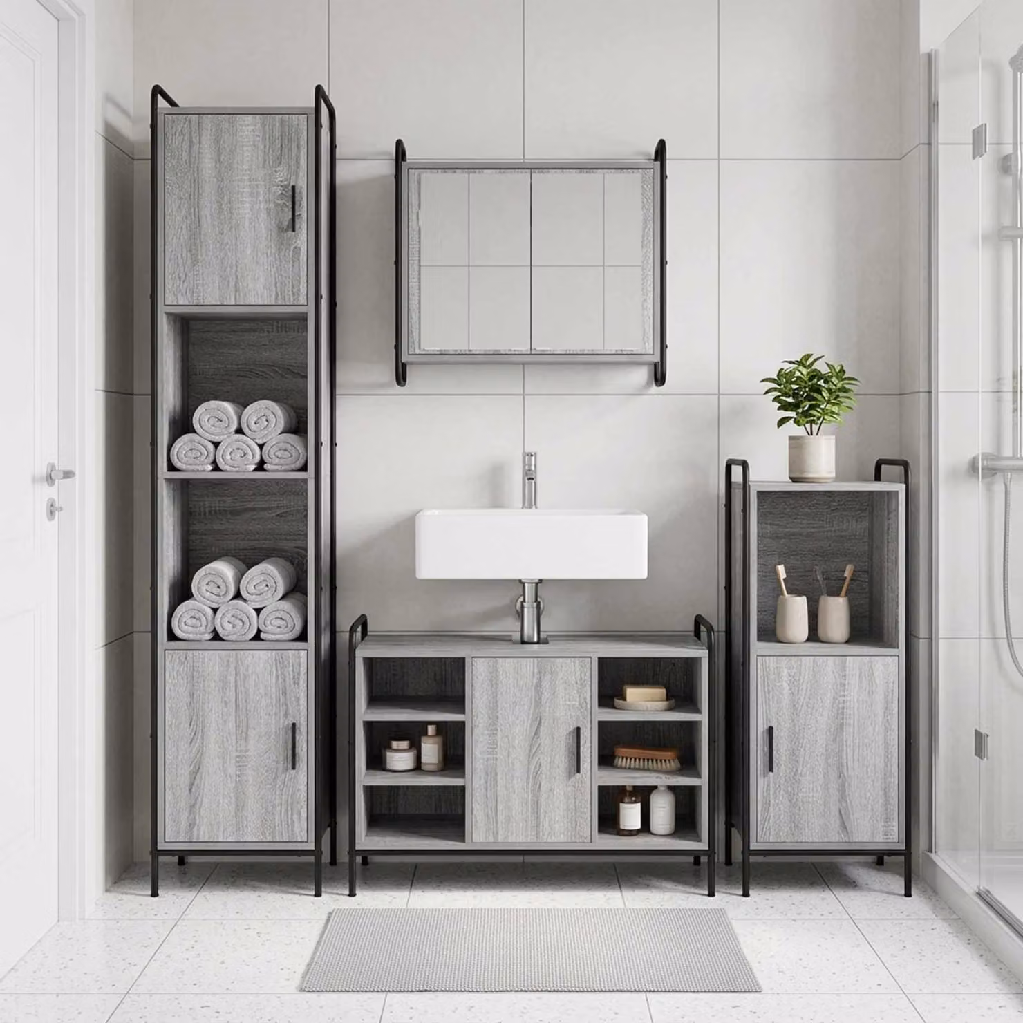 vidaXL Set di Armadi da Bagno 4 pz Sonoma grigio 40 x 36 x 181 cm
