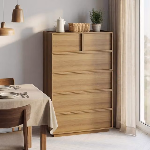 Cassettiera 80 x 48 x 127 cm rovere – 6 cassetti, design minimalista, senza materasso