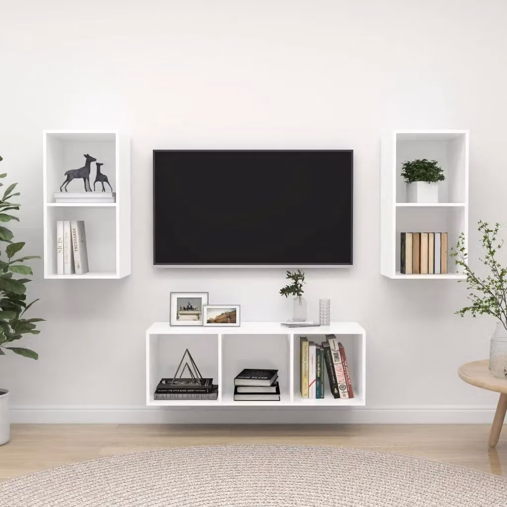 Set di 3 pezzi Mobile TV Design In Bianco Opaco in MDF per Soggiorno – 2