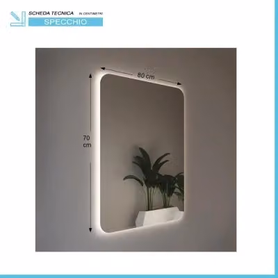 Specchio rettangolare reversibile con illuminazione perimetrale LED bianco e trasparente per bagno, L: 70 cm, H: 80 cm – 2