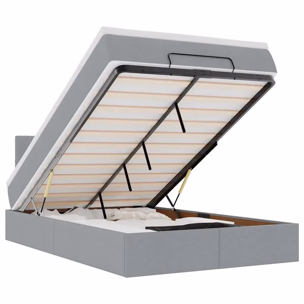 Letto moderno vidaXL con base contenitore a sollevamento, illuminazione sottostante e porta di ricarica USB, Grigio e Bianco, L: 120 cm, P: 200 cm, H: 88 cm – 2