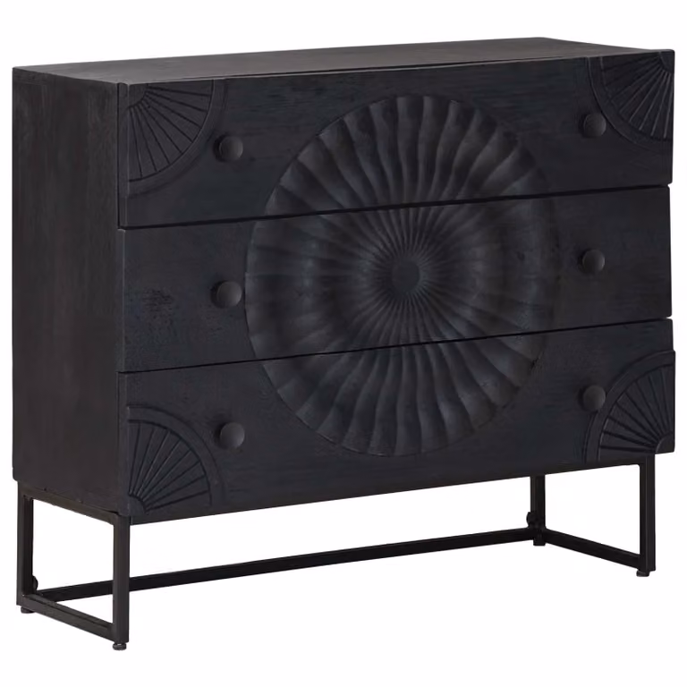 Mobile con cassetti vidaXL in legno di mango nero L 75 cm, P 30 cm, H 65 cm